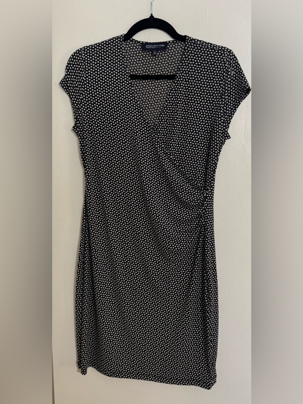 Jones New York Black and White Polka Dot Midi Dress Size Small Petite